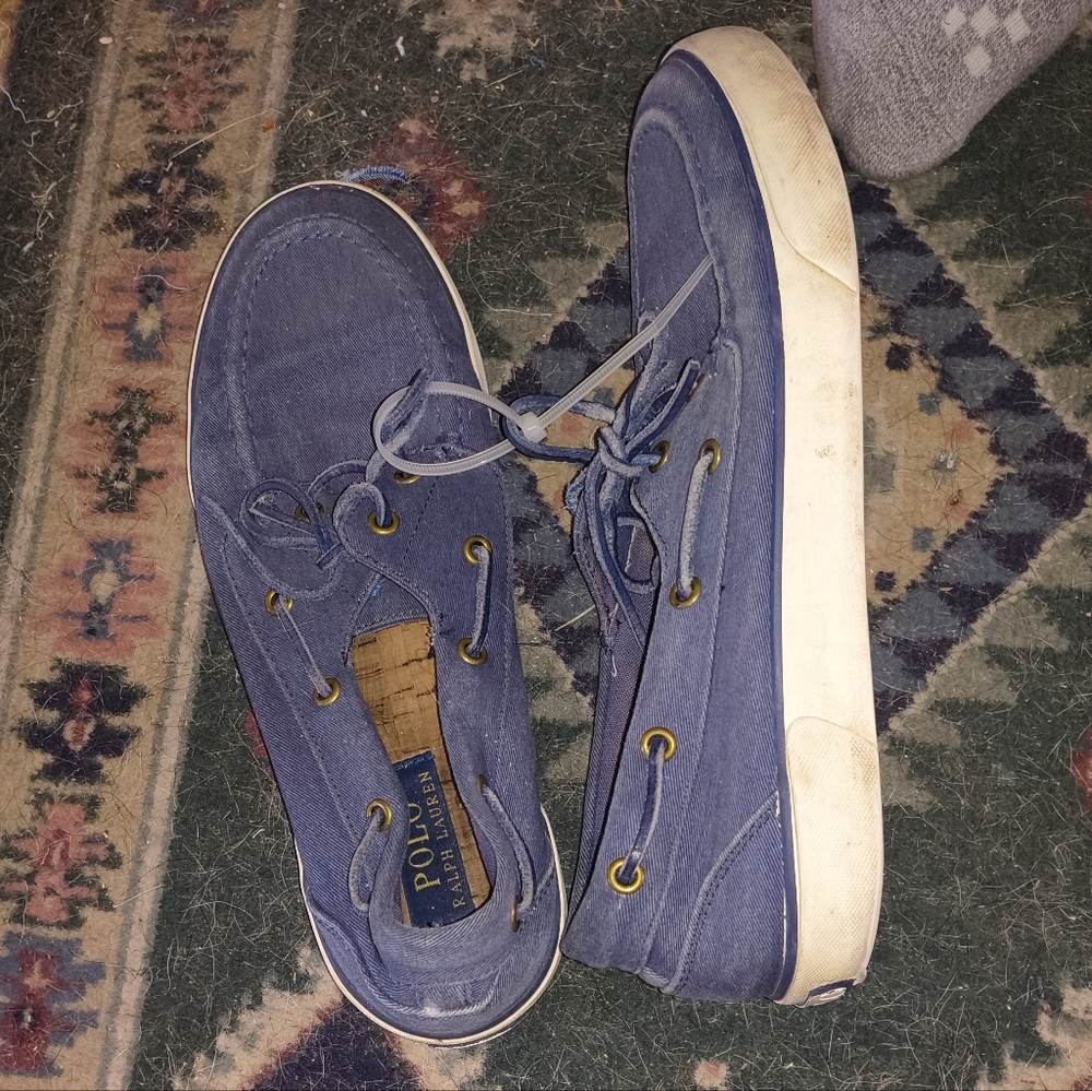 Polo by Ralph Lauren Blue Canvas Boat Shoes with White Soles